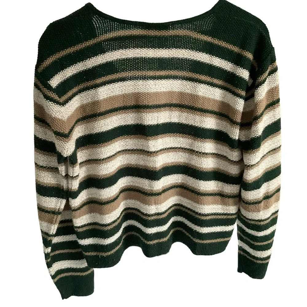 Vintage Reba Rose Boxy Striped Cardigan Sweater Earthy Coastal Cottageco… - Picture 4 of 16